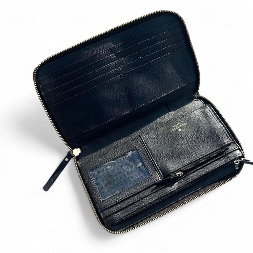 Kate Spade Embossed Madison Black Large Zip Pebbled Leather Wallet